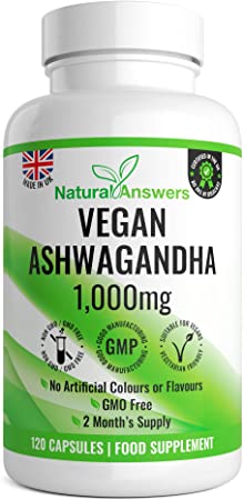 Ashwagandha 1000mg Capsules - High Strength Ashwanghanda Root 1000 mg per Serving - 120 Vegan Capsules- Natural Ayurvedic Herbal Supplement - 2 Month Supply