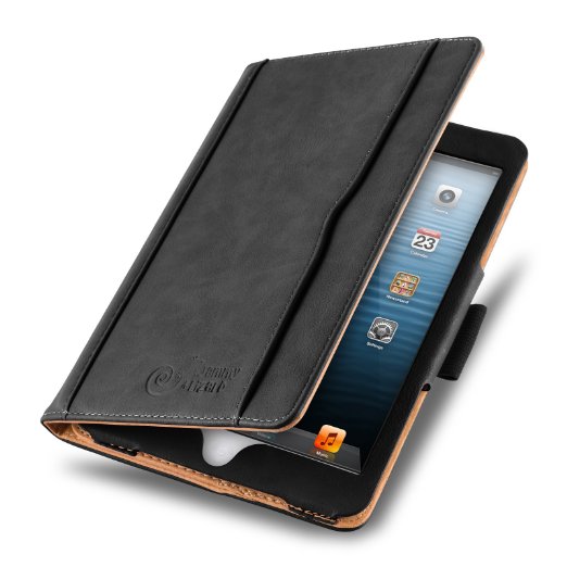 iPad Mini Case - The Original Black & Tan Leather Smart Cover for iPad Mini 4th, 3rd, 2nd and 1st Generation
