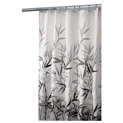 InterDesign Anzu Fabric Shower Curtain Water-Repellent and Mold- and Mildew-Resistant for Master, Guest, Kids', College Dorm Bathroom, 72" x 72", Black and Gray