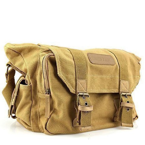 BESTEK Waterproof Canvas DSLR Camera Shoulder Bag with Shockproof Insert - Khaki