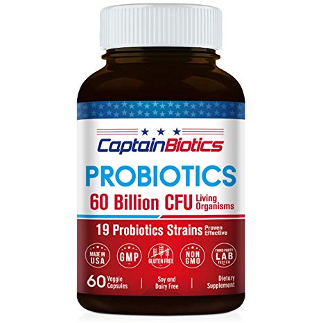 CaptainBiotics Probiotics - 60 Billion CFU per 2 Caps - 60 Vegetarian Caps - 19 Science-Backed Strains, Shelf Stable, Controlled Release, Stomach Acid Resistant, Superior Adherent