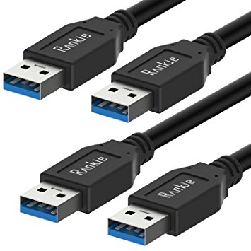 USB 3.0 Cable, Rankie 2-Pack 1.8m USB 3.0 Type A male to male Cable 5Gbps Data Transfer Lead For Hard Drive Enclosures, Printers, Modems, Cameras and Other USB peripherals (Black) - R1360