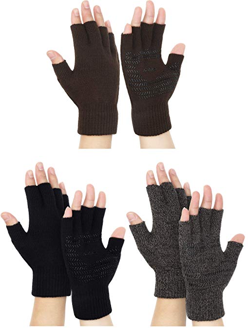 3 Pairs Winter Half Finger Knit Glove Stretchy Anti-Slip Fingerless Mitten for Unisex