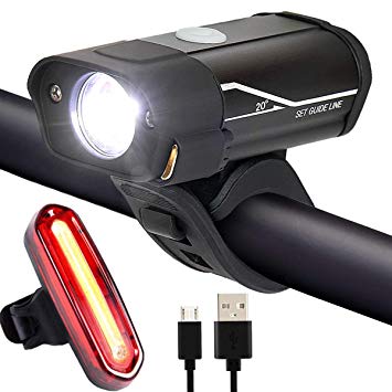 Yabife Bike Lights Set USB Rechargeable, Super Bright 350 Lumen Front Bike Light & 120 Lumen Rear Bike Light, Waterproof LED Mountain Bicycle Headlight & Back Cycle Light