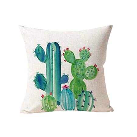 Polytree Linen Succulent Cactus Pattern Pillowcase Cushion Cover Home Sofa Decor,45cm x 45cm