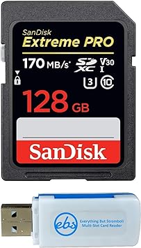 SanDisk 128GB SDXC SD Extreme Pro Memory Card Works with Canon EOS R, RP, M, M10 Mirrorless Camera Class 10 UHS-I (SDSDXXY-128G-GN4IN) Bundle with (1) Everything But Stromboli Multi Slot Card Reader