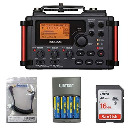 Tascam DR-60DmkII 4-Channel Portable Recorder for DSLR KIT   16GB SDHC Memory Card Ultra   BeachTek SC35 3.5mm Stereo Output Cable   Watson 4-Hour Rapid Charger with 4 AA NiMH Rechargeable Batteries (2300mAh)