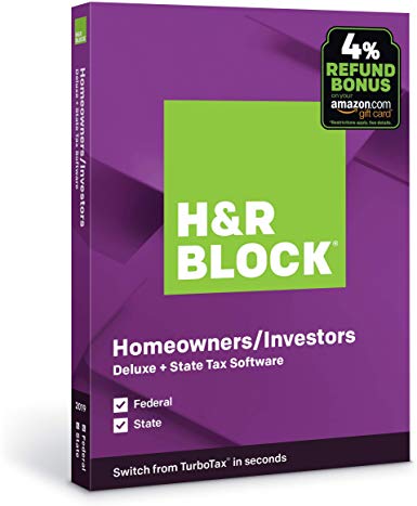 H&R Block Tax Software Deluxe + State 2019 with 4% Refund Bonus Offer [Amazon Exclusive] [PC/Mac Disc]