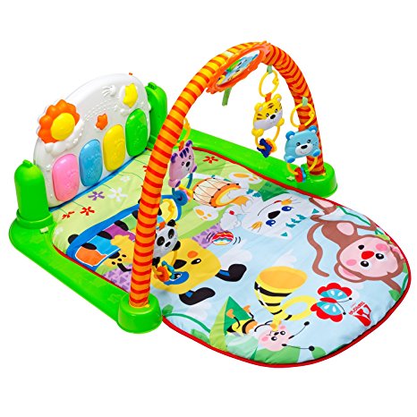Baby Play Mat Activity Gym - Kick and Play Newborn Toy with Piano for Baby 1 - 36 Month, Lay and Play, Sit and Play, Activity Toys, Mirror and Piano by Tapiona Happy Family