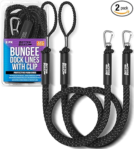 2 PK Dock Bungee Lines for Boats Bungee Dock Line Boat Accessories Marine Grade Boat Rope Boating Accessories Bungee Boat Dock Lines Jet Ski or PWC with or Without Clip Mooring Boat Lines & Dock Ties