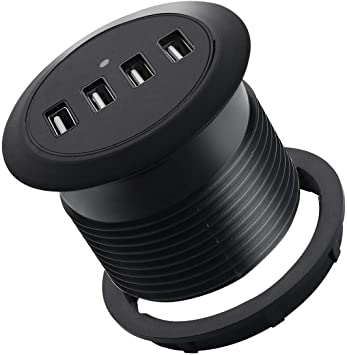 Desk Charging Station 4-Port USB Desktop Charger Mounts on The 2.5 Inch Grommet Hole with Power Cable Black 5A