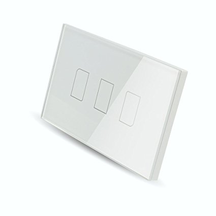 Smart Wall light Switch, Broadlink 220V 3 Gang Touch Panel Wi-fi Enabled Light Control Switch Glass Crystal, White