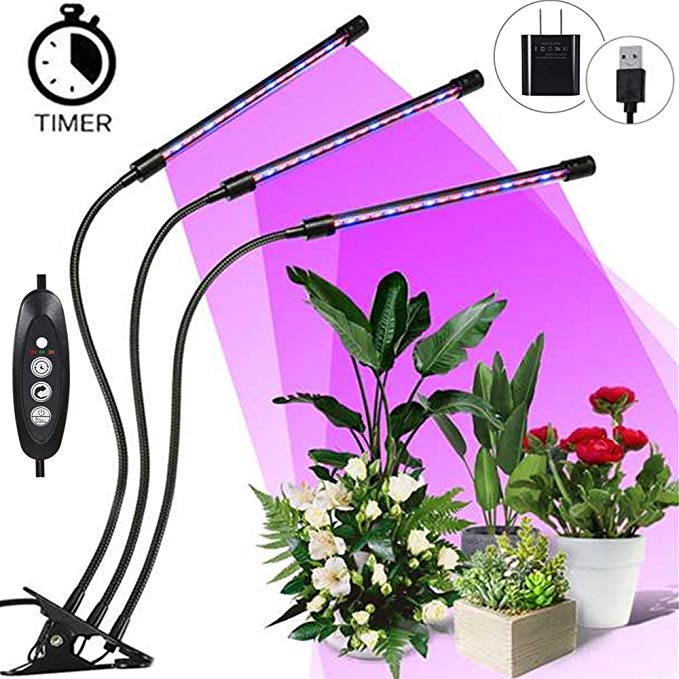 Plant Grow Light, SOLMORE Grow Light for Indoor Plants, Auto ON & Off with 3/6/12H Timer, 4 Dimmable Levels, 3-Heads Adjustable Gooseneck 27W 54 LED Grow Lamp for Indoor Plants [Upgraded Switch]