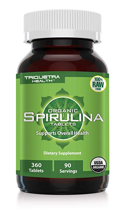 Organic Spirulina: 360 Tablets - 4 Organic Certifications - Raw & Clean Certified - Vegan Farming Process, Non-Irraditated, Max Nutrient Density