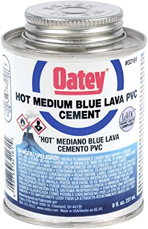 OATEY 32160, 8 OZ. PVC BLUE LAVA HOT MEDIUM BODIED CEMENT - UP TO 6" DIAMETER