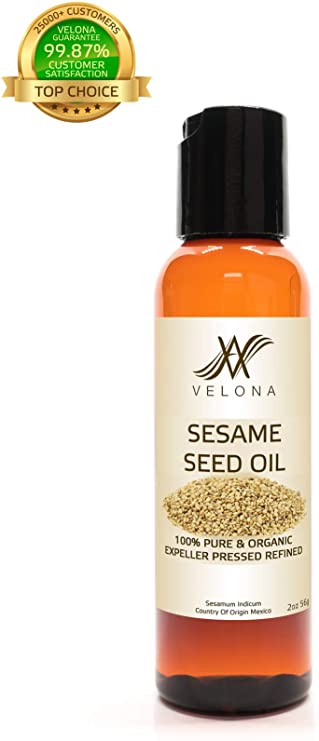 100% Organic Sesame Oil | for Skin, Body & Hair Care and Cooking | Sizes: 2 oz | Expeller Pressed, Refined | by VELONA