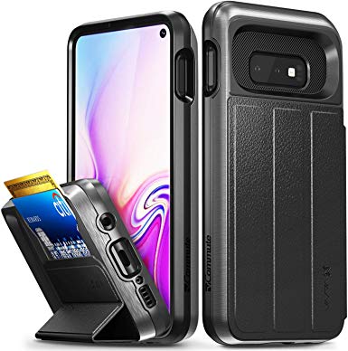 Vena Samsung Galaxy S10e Wallet Case, [vCommute][Military Grade Drop Protection] Flip Leather Cover Card Slot Holder with Kickstand Compatible with Samsung Galaxy S10 (5.8") (Space Gray/Black)