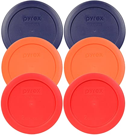 Pyrex 7200-PC 2 Cup (2) Blue 1113764 & (2) Orange 1113762 & (2) Red 1113763 Lid (6-Pack)