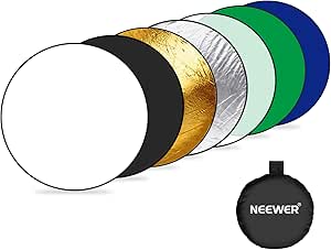 NEEWER 43"/110cm Photography Reflector, 7 in 1 Pop up Light Reflector Diffuser with Bag - Chroma Key Blue/Green Screen, Translucent/Silver/Gold/White/Black for Outdoor Photo Studio Lighting, RF-110A