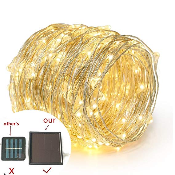 EchoSari Solar Powered String Lights Outdoor, 200 LED Silvery Wire Lights, 66Ft 3 Modes String Lights For Patio - Solar Fairy Lights - Solar String Lights Warm White Lights For Wedding, Party.