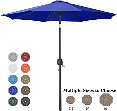 ABCCANOPY 9' Patio Umbrella Table Market Umbrella with Push Button Tilt for Garden, Deck, Backyard and Pool, 6 Ribs 13 Colors,Blue