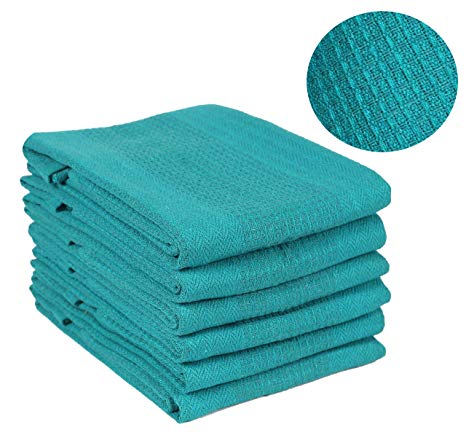 Ramanta Home Pure Cotton Kitchen Dish Towel 6-Pack Oversized 18x28 Waffle Weave Super Absorbent Quick Dry Durable - Teal