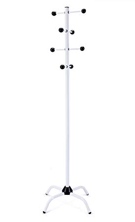 WILSHINE Coat Tree Rack Free Standing Coat Hanger Stand White Metal Modern for Office/Entryway with 8 Movable Hooks 4 Feet Base