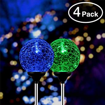 Solar Garden Lights Outdoor, 4-Pack of OxyLED Solar Globe Light Stakes, Color-Changing LED Garden Light Landscape Decorative Pathway Lighting, Auto On/Off Dusk to Dawn, Solar Powered Path Light