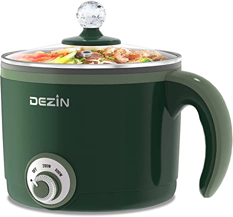 Dezin Electric Hot Pot, 1.5L Rapid Noodles Cooker, Non-Stick Mini Pot Perfect for Ramen, Egg, Pasta, Dumplings, Soup, Porridge, Oatmeal with Power Adjustment, Green