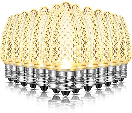 50 Pieces C9 Christmas Light Replacement Bulb E17 Led Christmas Light Replacement Bulb Outlet Faceted Christmas Bulb Led for Holiday Decoration (Warm White,Classic Style)