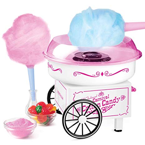 Nostalgia PCM325WP Vintage Hard and Sugar Free Countertop Cotton Candy Maker, Includes 2 Reusable Cones And Scoop – White