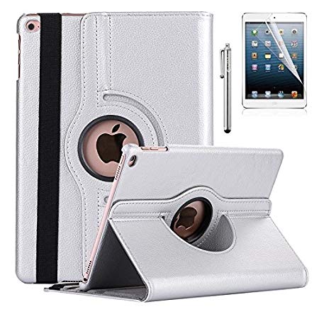 New iPad 9.7-inch 2018 2017 / iPad Air Case - AiSMei Rotating Stand Case Cover with Auto Wake Sleep for Apple iPad 9.7" (6th Gen, 5th Gen) / iPad Air 2013 Model, Bonus Stylus   Film - Silver