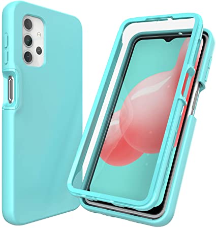 Nuomaofly for Samsung Galaxy A32 5G Case with Built-in Screen Protector Designed, Full-Body Protection Shock Absorption PC Front Cover   Soft Liquid Silicone for Galaxy A32 5G - Green