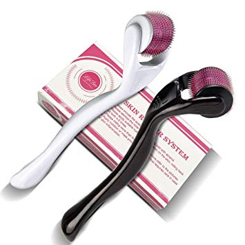 2 Packs of Derma Roller Micro Needle Roller, KUNGIX 540 Titanium Micro Needles Roller 0.25mm for Face (white& black)