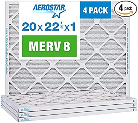 Aerostar 20x22 1/4x1 MERV 8 Pleated Air Filter, AC Furnace Air Filter, 4 Pack (Actual Size: 19 7/8" x 22 1/4" x 3/4")