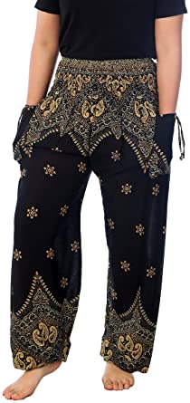 Lannaclothesdesign Women's Smocked Waist Boho Harem Pants S M L XL XXL Size Trousers