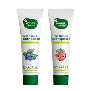 Mother Sparsh 100% Natural Toothpaste for Kids-50g, (Pack of 2) Blueberry + Strawberry | Strengthens Gums, Whitens Teeth | 0% Preservatives, Fluoride & Sugar | Anti Cavity + Enamel Care