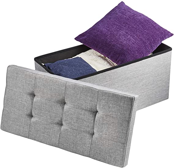 YourHome Ottoman Foldable Home Storage & Footrest with 100 Litre Capacity (Grey, Linen)