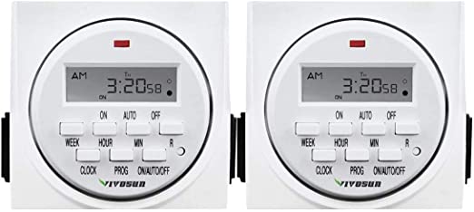 VIVOSUN 2 Pack 7 Day Programmable Digital Timer Switch with 2 Outlets, Accurate and Stable, UL Listed