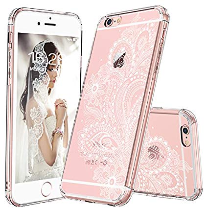 MOSNOVO iPhone 6S Plus Case/iPhone 6 Plus Slim Case, White Floral Henna Paisley Flower Clear Design Transparent Plastic with TPU Bumper Protective Back Case Cover for iPhone 6 Plus/iPhone 6S Plus