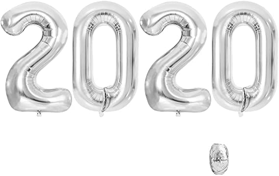 42 Inch 2020 Gold Foil Number Balloons for Festival Party Supplies, Graduation Decorations 2020,New Year,Anniversary,Engagement Party,Birthday,Wedding (Silver)