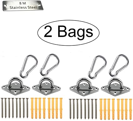 Heavy Duty Hammock Hanging Kit Pad Eye Plates Staple Ring Hook, Ceiling Wall Mount Anchor Hooks Hanger for Swing Chair Suspension - Shade Sail Hardware for Outdoor Indoor Activity(2Bags)