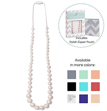 Goobie Baby Audrey Silicone Teething Necklace for Mom to Wear, Safe BPA Free Beads to Chew - Pearl