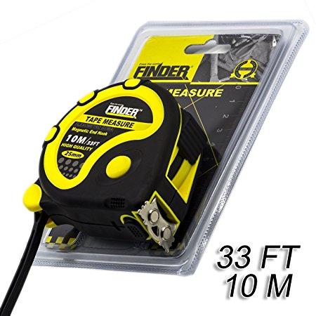 Finder Heavy Duty 33ft (10m) Tape Measures Ruler, Extra Long, Tough and Durable Professional Tool
