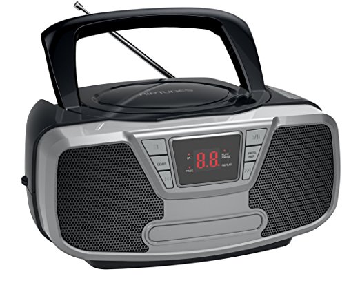 Riptunes Programmable CD Boombox- Portable Boombox, AM/FM Radio, with Bluetooth Black CDB232BT