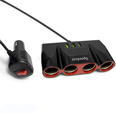 [2021 Upgraded] USB Car Charger Splitter Adapter, 120W 12V/24V 4-Socket Cigarette Lighter Adapter with 3pcs USB QC3.0 Car Charger Socket Quick Charge for GPS, Dash Cam, Sat Nav, Phone, iPad, Tablet