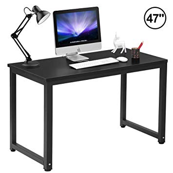 Computer Desk 47" Modern Simple Style Sturdy Home Office Desk Particleboard Study Writing Table for Home Office School, Black   Black Leg (47.2" X 23.6" X 29.1")