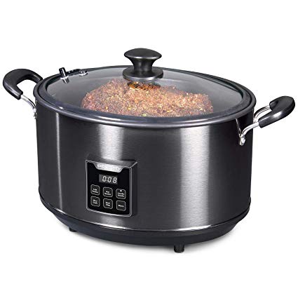 Presto 06013 Electric Slow Cooker Indoor Smoker, 6qt, Black Stainless Steel