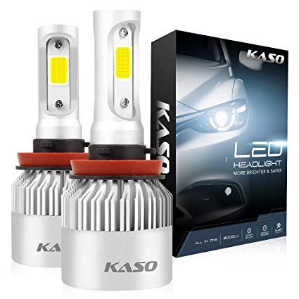 H11 LED Headlight Bulbs - KASO All-in-One Conversion Kit H8 H9 8000LM 72W/Set 6500K Cool White Highly Waterproof 3 Years Warranty (H11 H8 H9)