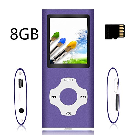 Tomameri - Portable MP3 / MP4 Player with Rhombic Button, Including an 8 GB Micro SD Card and Support up to 32GB, Compact Music & Video Player, Photo Viewer, Video and Voice Recorder Supported -Purple